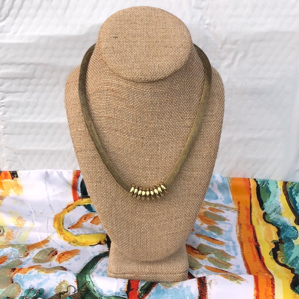Vintage Anne Klein Mesh Gold Tone Charm Necklace